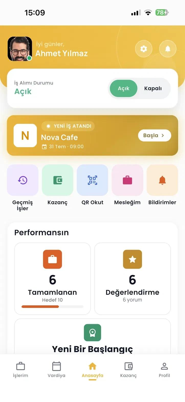 Garkom uygulaması anasayfa ekranı